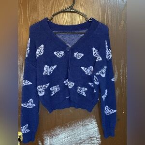 ROMWE Purple Butterfly Button Up Cropped Cardigan Sweater Woman’s Size Small 4